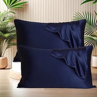 SITTELLA® 72x46 cm Set of 2 Satin Silk Pillow Covers | 600 TC Soft Pillowcase for Hair & Skin | Envelope Closure |Navy Blue