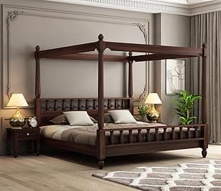 Solid Wood Sheesham Bed King Size Poster Bed Wooden Double Bed Cot Bed Furniture for Bedroom Home and Hotel Sheesham (Walnut Finish) 1 Year Warrenty