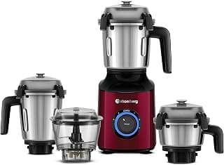 Atomberg Zenova Mixer Grinder For Kitchen | Intelligent BLDC Motor | Grinds Like 1000 Watt | Unique Coarse Mode for Silbatta Texture | 4 Jars With Chopper | Hands-Free | Safety Features | Red Wine