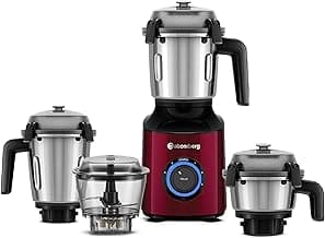 Atomberg Zenova Mixer Grinder for Kitchen with Intelligent BLDC Motor | Unique Coarse Mode for Silbatta-like Texture | 4 Jars incl. Chopper | Hands-Free Operation | Safety Features | Red Wine