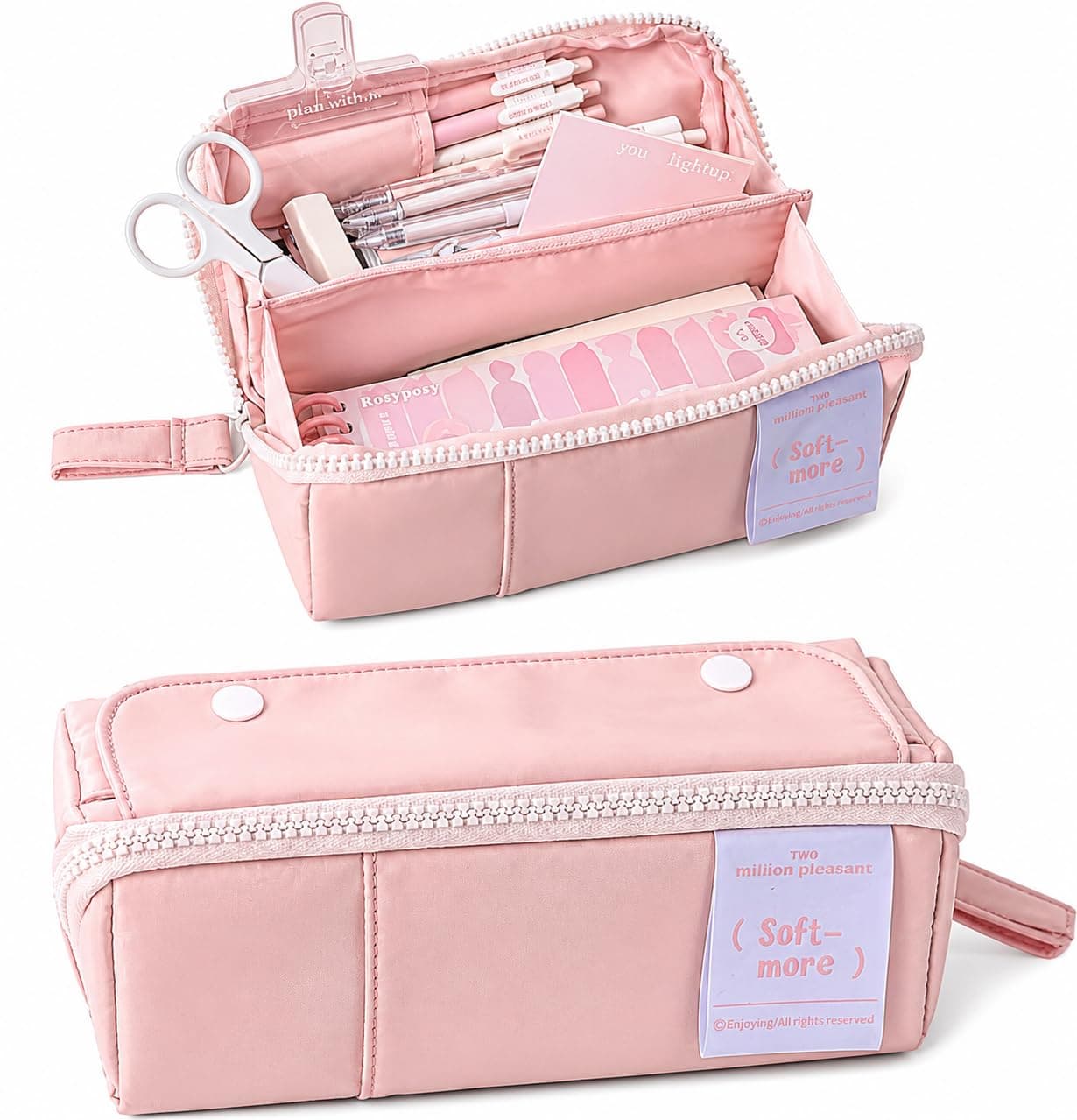 Invite Multi-Functional Soft Pencil Case for Girls – Large Capacity Zipper Pouch with Multiple Compartments – Aesthetic Stationery Organizer for School, College & Office (Soft More-Pink Pouch)