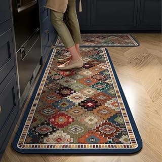 Gvnd 2 Pcs Kitchen Mats, Waterproof Memory Foam Kitchen Rugs, Standing Desk Mat Floor Mats, Comfort Runner Rug Carpets for Kitchen Floor, Sink