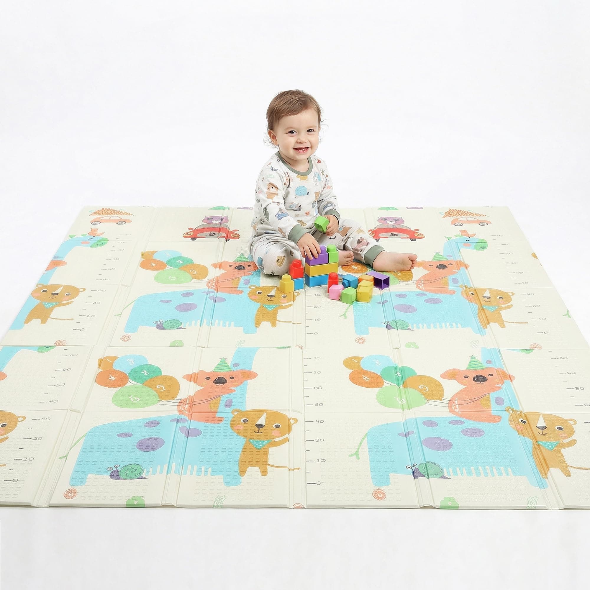 Fitness Mantra® Foldable Baby Play & Exercising Mat for Kids & Toddlers | Double-Sided Soft Cushioned Foam Floor Mat with Cartoon Print | Waterproof, Non-Toxic, BPA Free| 1500 x 1800 mm| Thickness 6mm| Forest Friends / City Play|