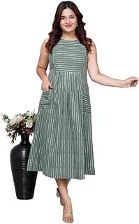 GORDHAN Dress for Women Midi | One Piece Dress for Women | Beach Dress for Women | Women Casual Princess line Striped Dress