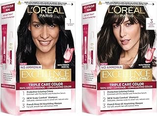 L'Oreal Paris Excellence Creme Hair Color, 3 Dark Brown/Natural Darkest Brown, 72ml+100g & L'Oréal Paris Excellence Creme Hair Color, 1 Black, 72ml+100g