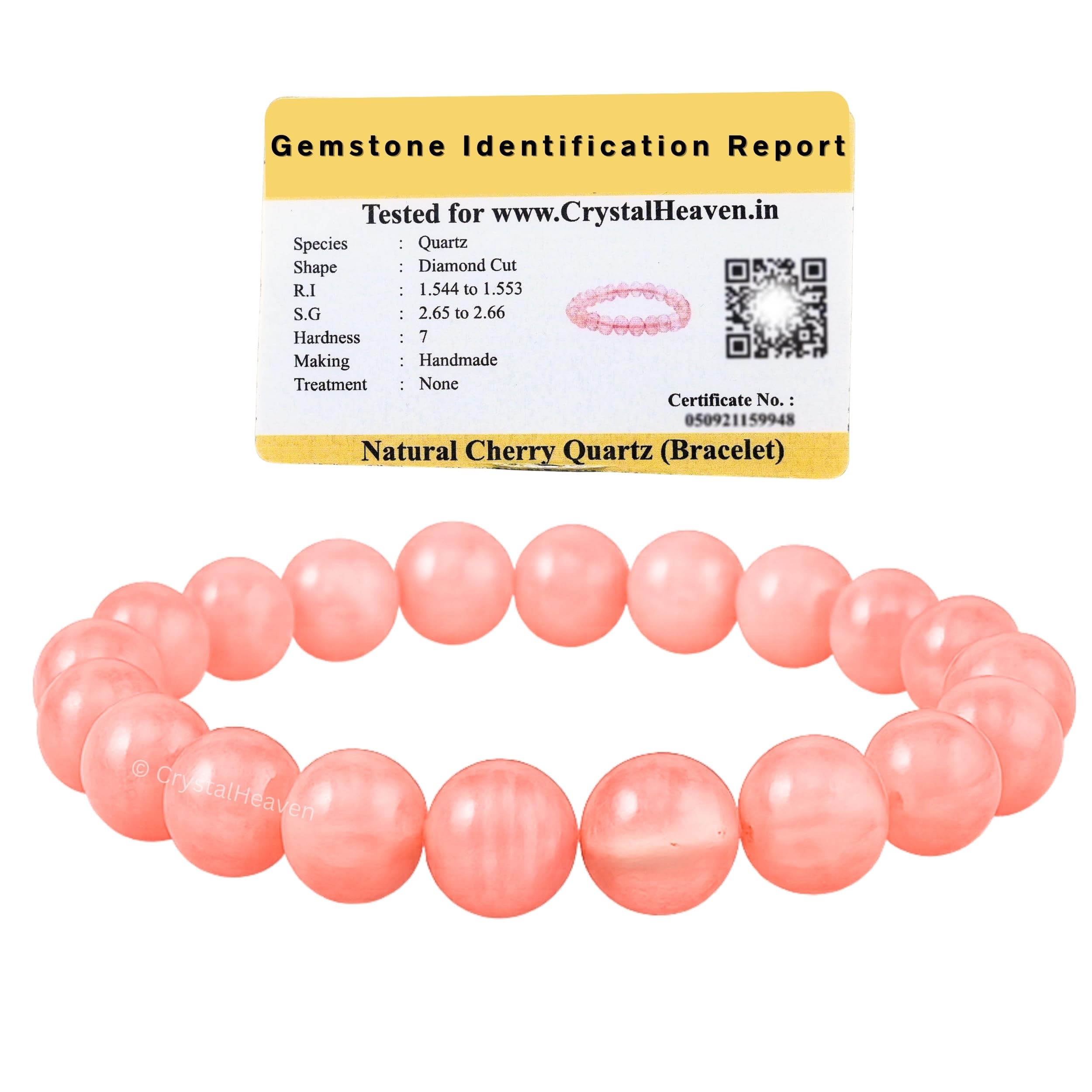 Crystal Heaven Certified Cherry Quartz Bracelet for Women Men with Healing Crystal and Reiki Stone - Beautiful Gemstone Beaded Bracelet for Balance, Harmony & Positive Energy