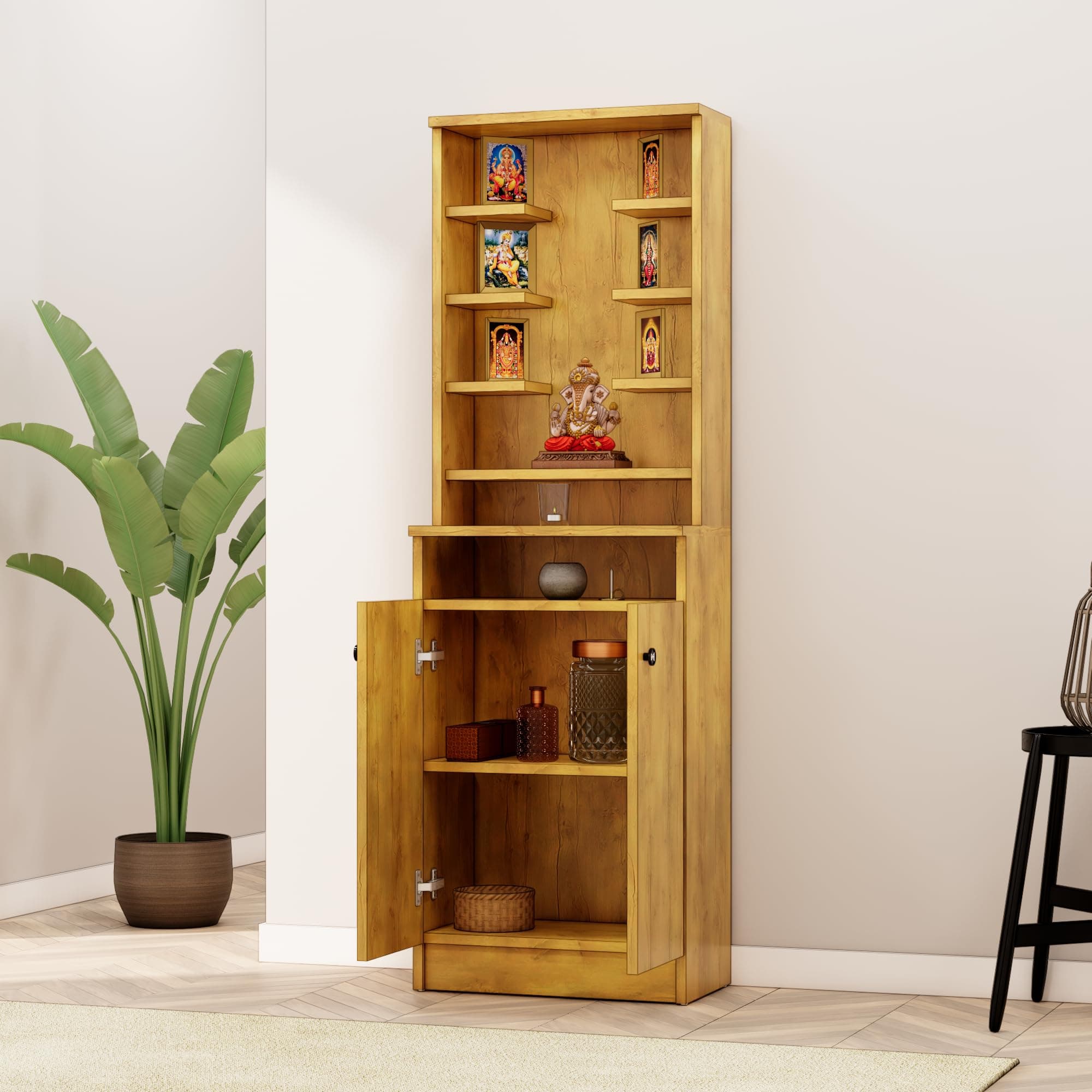Bniture 5 Ft X 1.6 Ft Wooden Temple (DIY Installation-Do it Yourself) I Mandir for Home I Pooja ghar I Corian Design devghar I Big Temple for Home I Pooja Mandir Unit (Gaint Wood)