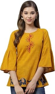 Yash Gallery Women's Cotton Patch Work Straight Regular Fit Top for Women