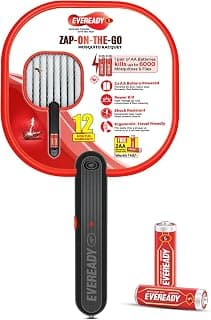 Eveready Zap-On-The-Go Mosquito Racquet, Battery Operated | 12 Months Warranty, Free 2×AA Eveready Batteries, Portable & Travel-Friendly, Shockproof Design