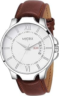 Matrix Antique Day & Date Leather Strap Analog Silicone Watch For Men & Boys - Black