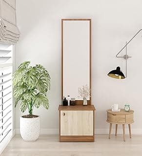 Stanley Dressing Table Engineered Wood | Exotic Teak & Light Oak Finish | Matte Finish | Bedroom Furniture | Storage Shelf | Mirror Included | Knock Down Design | 36-Month Warranty