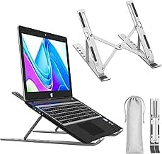 Tygot Aluminium Laptop Stand Adjustable 6 Angles, Foldable Ergonomic Laptop Riser for Desk, Portable Stand for MacBook, HP, Dell, Lenovo & Other Laptops (Grey)