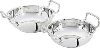 Amazon Solimo Stainless Steel Induction Bottom Kadhai Set | Set of 2 | Size 18 Cm, 20 Cm | 1.25, 1.6 Liter | Silver