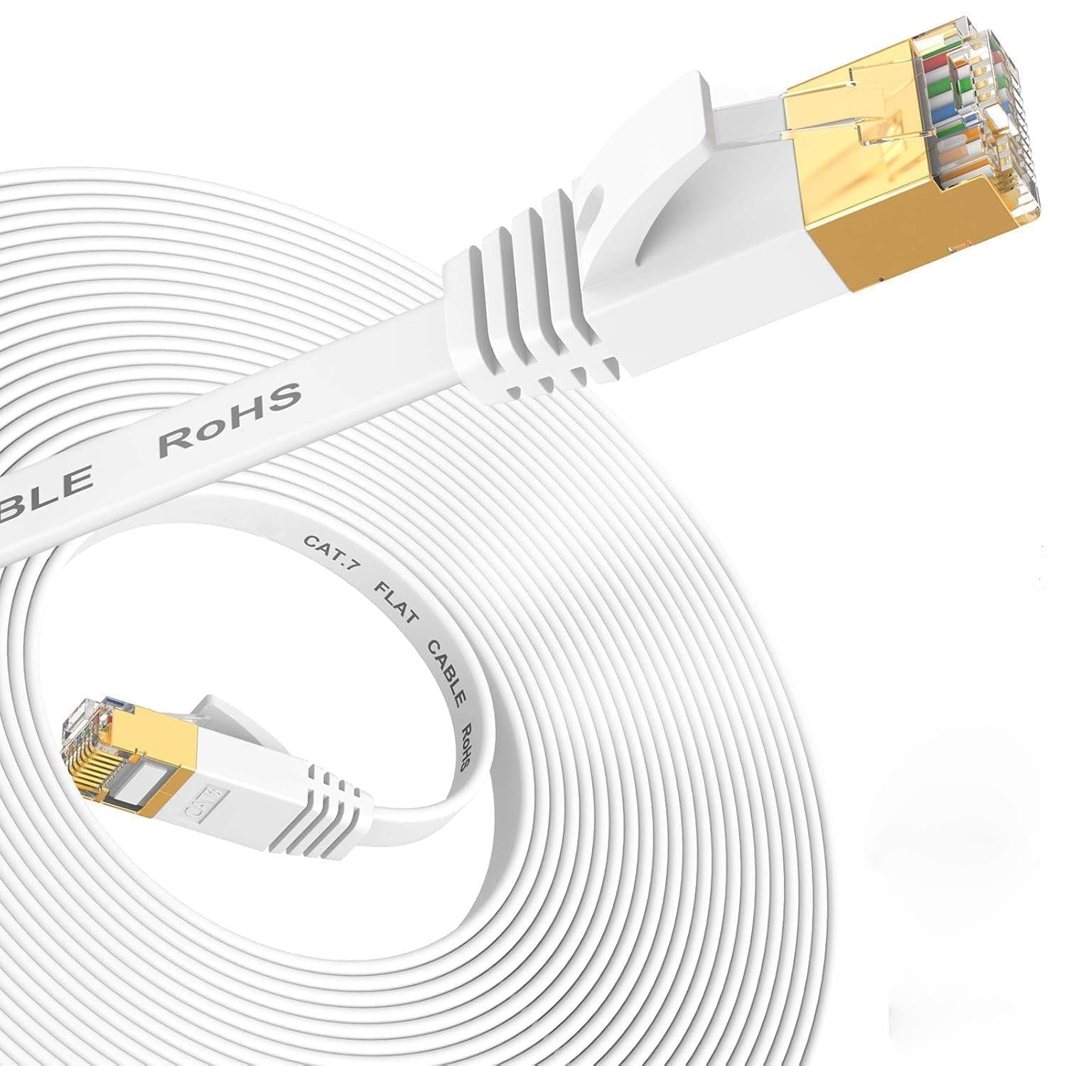 ETZIN Cat7 Ethernet Cable, Pure Copper Flat RJ45 LAN Cable Cable 10 Gigabit 600MHZ Patch Network Cable Internet Cable RJ45 Wire Cord to Computer for Gaming, Modem, Router, LAN ADSL (5M)