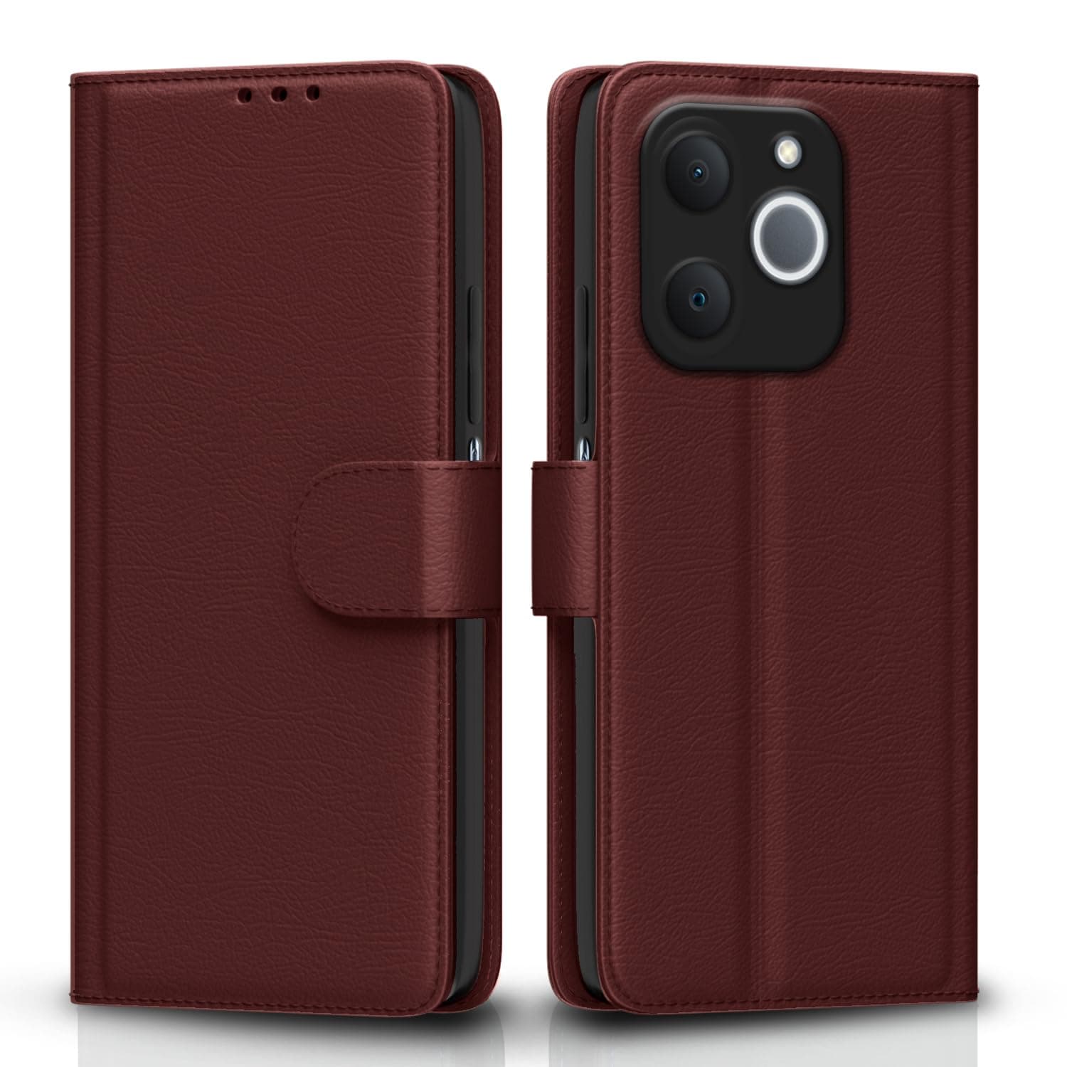 Amazon Basics Flip Cover for Realme C71 5G Leather Finish | Wallet Stand and Shock Proof | Inside TPU with Card Pockets | Complete Protection Flip Case (Brown)