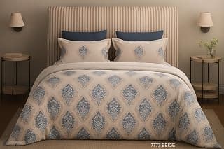 Bombay Dyeing SAGE 100% Cotton Printed King Size BEDSHEET with 2 Pillow Covers (Beige)