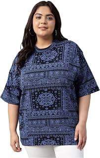 JUNEBERRY 100% Pure Cotton Oversized Baggy Fit Stylish Paisley Bandana Print Half Sleeve Plus Size T-Shirt for Women & Girls (Sizes: 2XL to 5XL)