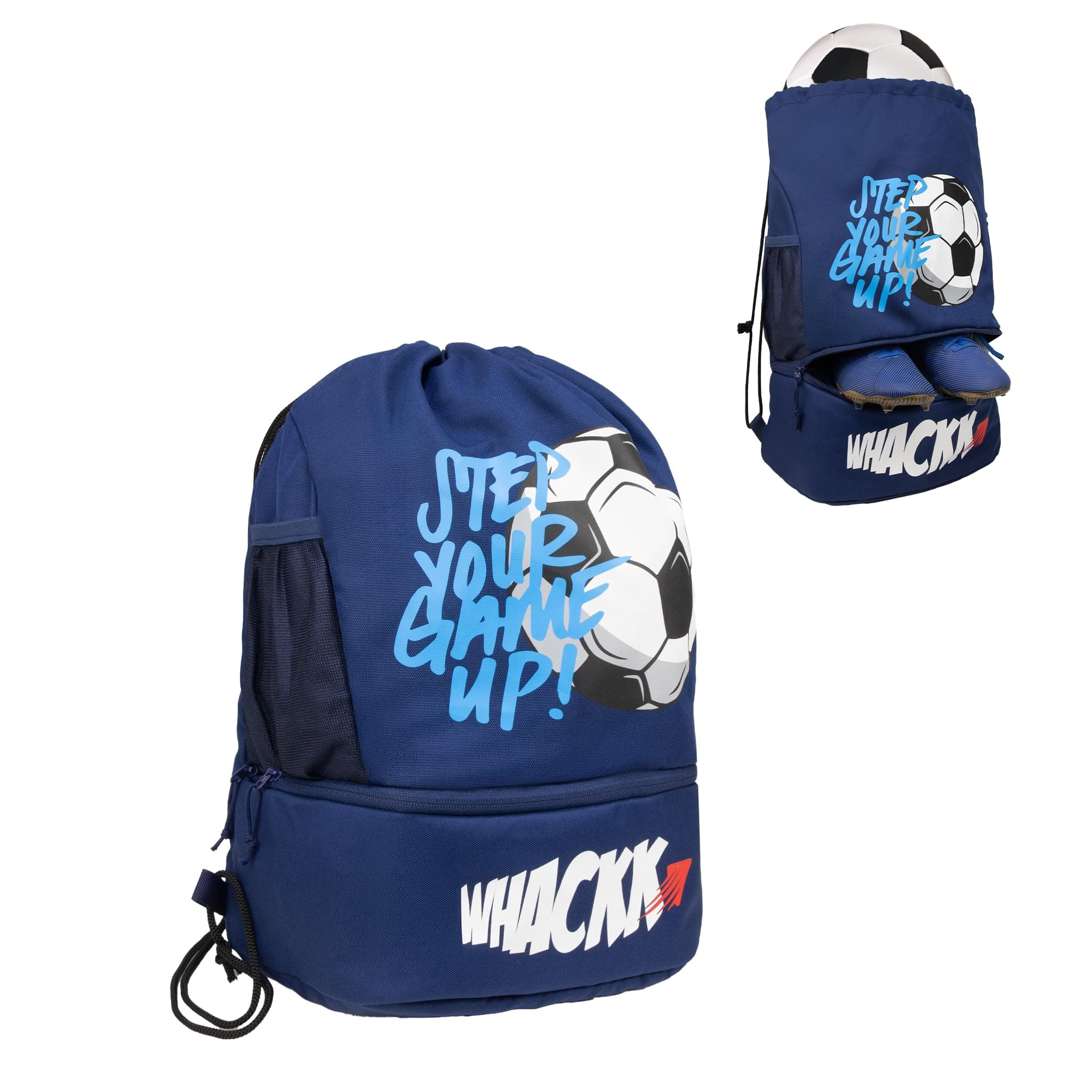 Whackk Blitz Black Soccer|Football Equipment Bags|Basketball Volleyball Throwball Drawstring Backpack Bags|Sports Men Boys Bag|Dori Backpack |Gym Bag - Made in India (Blue)