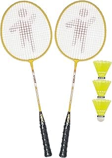 GILLX Badminton Rackets 2 Piece Wx 55 with 3 Nylon Shuttle Cocks for Adults & Kids, Yellow
