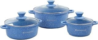 Wonderchef Granite Die-Cast 6 Pc Casserole Set with Glass Lid for Kitchen, Non-Toxic Chemical & PFOA Free, Low-Oil Cooking, Scratch-Resistant, Gas Stove & Induction Friendly, 2-Yr Warranty, Blue