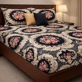 Soft Spot -Elastic Fitted Blush Harmony Premium Double Bedsheet(Multi Color and Design) (78 * 72 * 6) with 2 Pillow Covers (18 * 28) - Gentle Feel, Refined Texture & Budget Friendly. (Beige)
