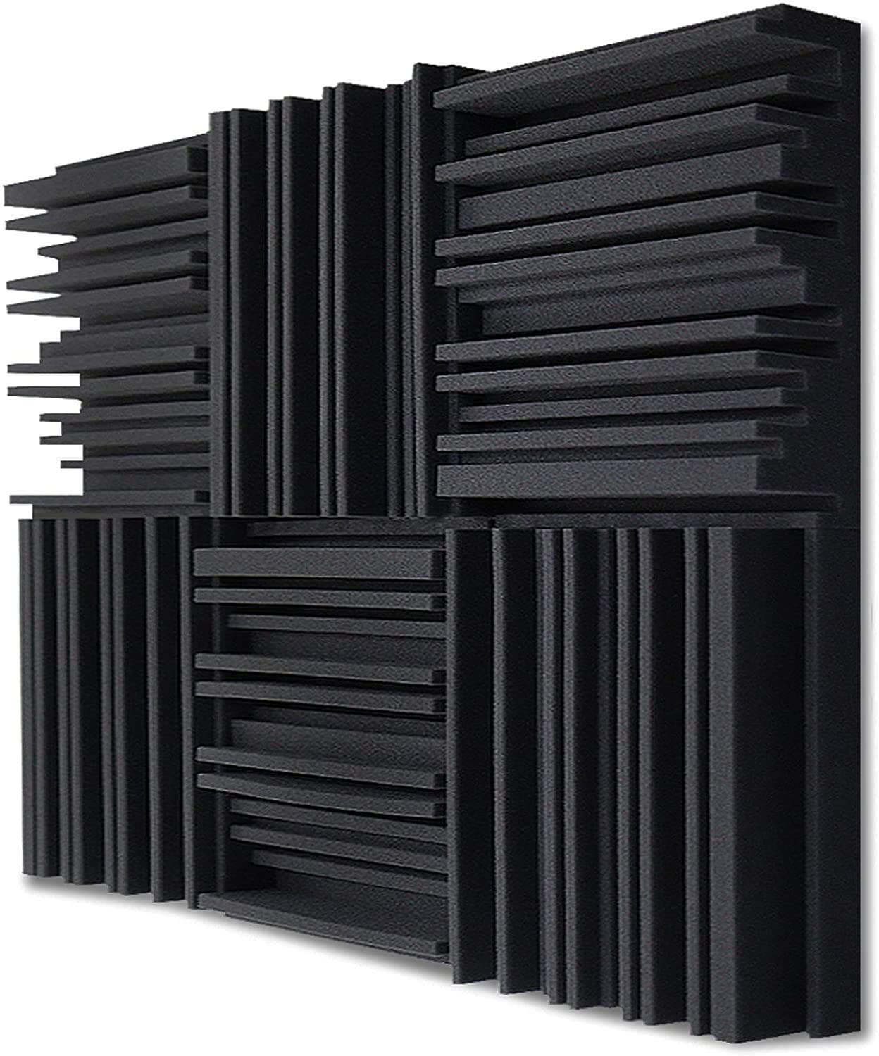 YGM Acoustic Foams® Line Diffuser Studio Absorption Foam Wall Panel - PACK of 6, Charcoal Black, 12'' X 12'' X 2'' Broadband Sound Absorber - Periodic Groove Structure