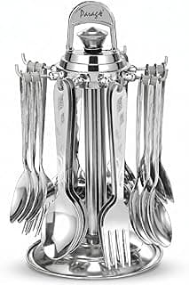 Parage 24 Pieces Lily Cutlery Set Stainless Steel with Stand (Contains 6 Dinner Spoons, 6 Tea Spoon, 6 Dinner Fork, 6 Soup Spoons, 1 Stand) Spoon Set for Dining Table Stylish, Mirror Polished