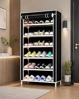 6 Layer Plastic Shoe Rack | Space Saving Multi Tier Shoe Stand Organizer for Home, Bedroom & Entryway | Durable Waterproof DIY Footwear Storage Rack for Men Women & Kids (Black)
