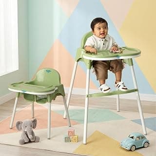 Amazon Brand - Supples 3-in-1 High Chair for Babies & Kids | Supports Up to 15 Kg | Detachable & Portable | Suitable for Kids Aged 6 Months to 3 Years | Green