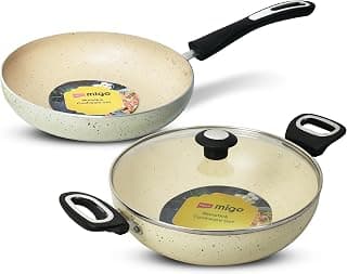 Impex Migo Nonstick Cookware Set | 3 Pcs Induction Bottom Cookware 3 mm Thickness | Aluminium Cookware Set | Granite Finish | 5 Layer Super Granite Coating | PFOA Free | 1 Year Warranty