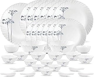 La Opala Novo Collection, Opal Glass Dinner Set 35 pcs, Aqua Spray, White