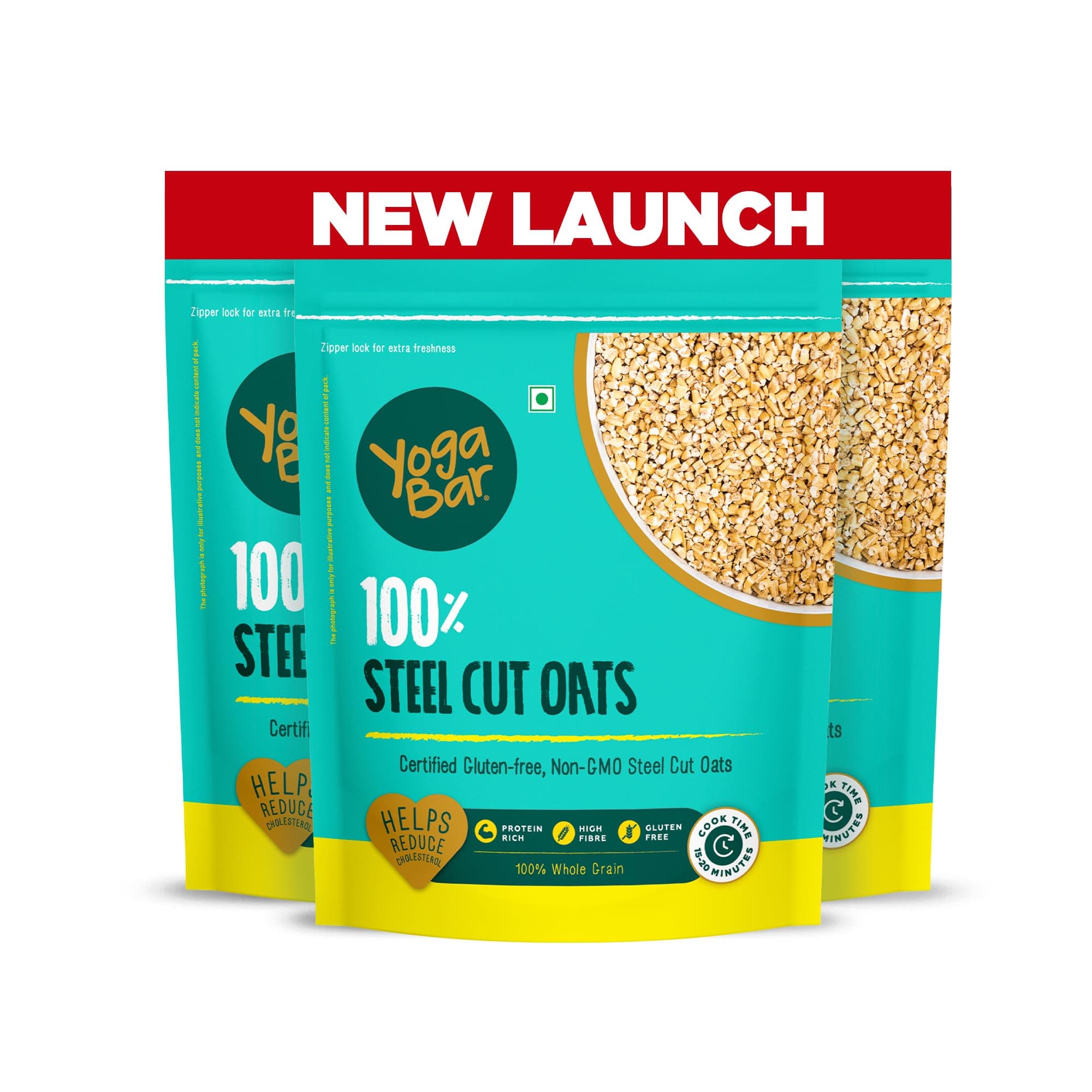 Yogabar Steel Cut Oats 750g(Pack of 3)| 100% Whole Grain, Gluten-Free, High Fiber, Non-GMO, Protein-Rich, No Sugar Added