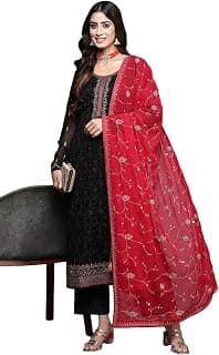 Libas Embroidered Georgette Straight Kurta With Trouser and Dupatta