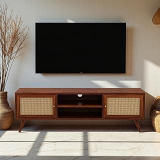 The Attic Janah TV Cabinet, Solid Wood Sideboard TV Cabinet for Living Room, Wooden Free Standing TV Unit Side Board Table with Storage, Honey Matte Finish