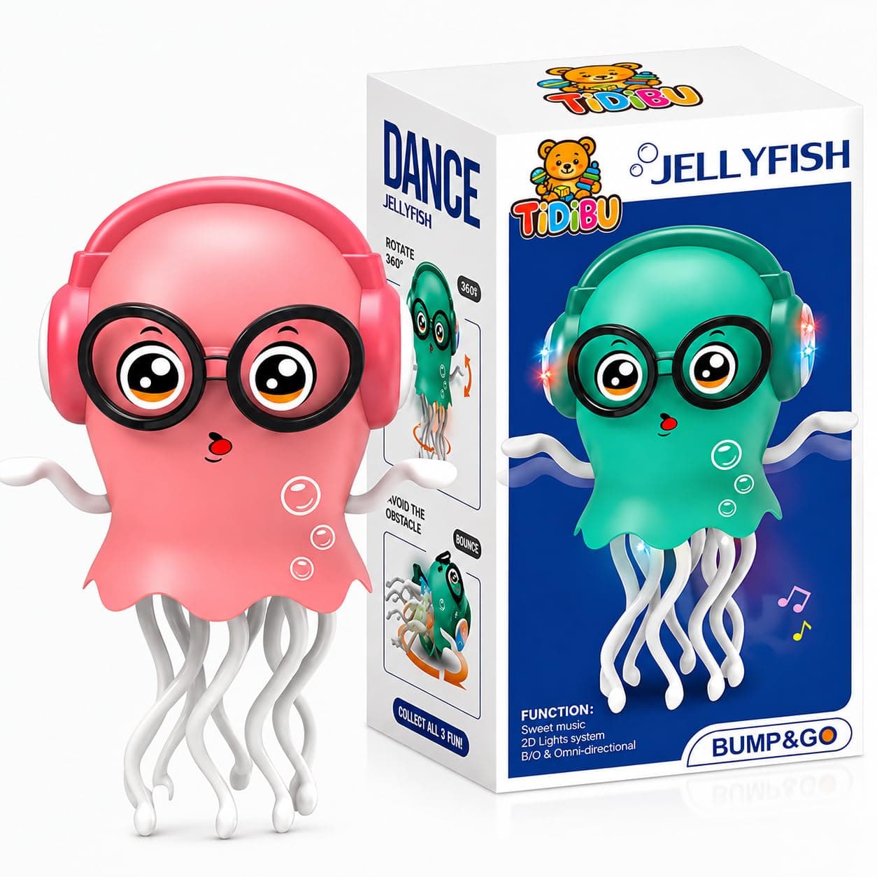 TiDiBU Dancing Jellyfish Toy for Kids, Dancing Octopus Toy, Cute Jelly Fish Toys for Kids, Random Colour, Music, LED Lights, Battery Operated with Obstacle Sensor