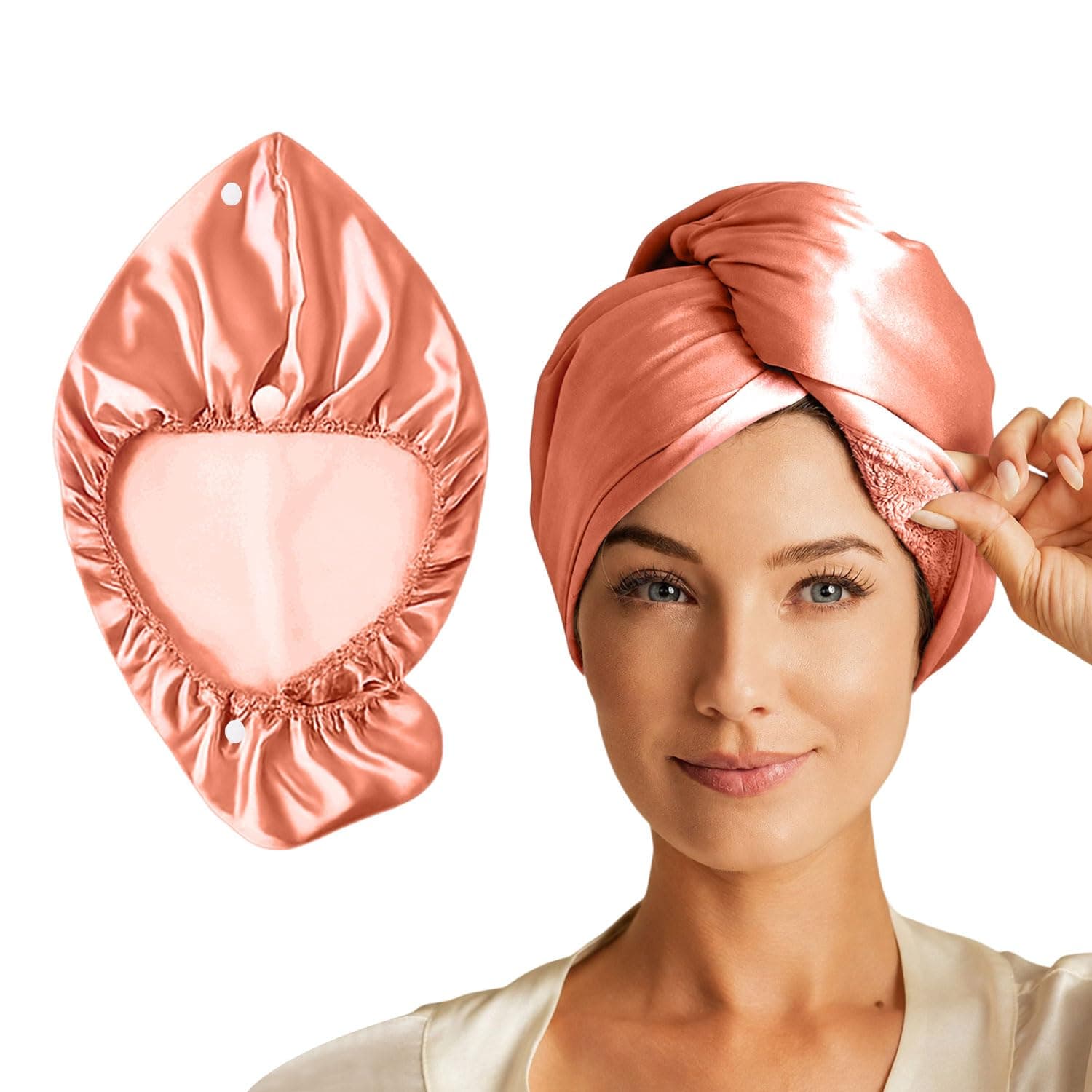MAXOSHINE Satin Hair Towel Wrap for Women-Quick Drying Microfiber Towel for Hair with Elastic Loop for Tying-Super Absorbent Head Towels Wrap for Ladies Hair Turban (Pink)
