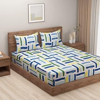 Swayam Microfiber Double Bedsheet with 2 Pillow Covers | Size 90 x 100 inch | 160 TC | Geometric Design | Soft Breathable Bed Sheet | Comfortable & Durable for Bedroom - Blue