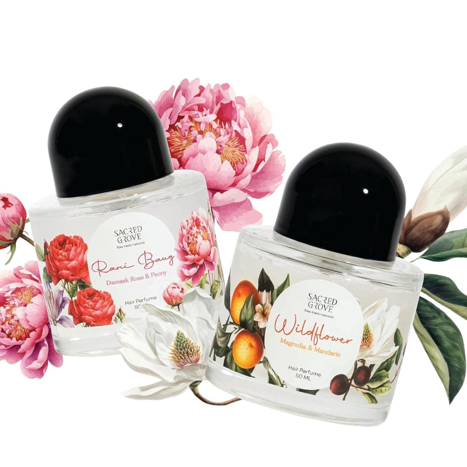 Sacred Grove Hair Perfume Combo for Women | Rani Baug & Wild Flower Hair Mist | Water-Based & Alcohol-Free Hair Spray | Long-Lasting Floral Hair Fragrance | Unisex Hair Perfume Combo