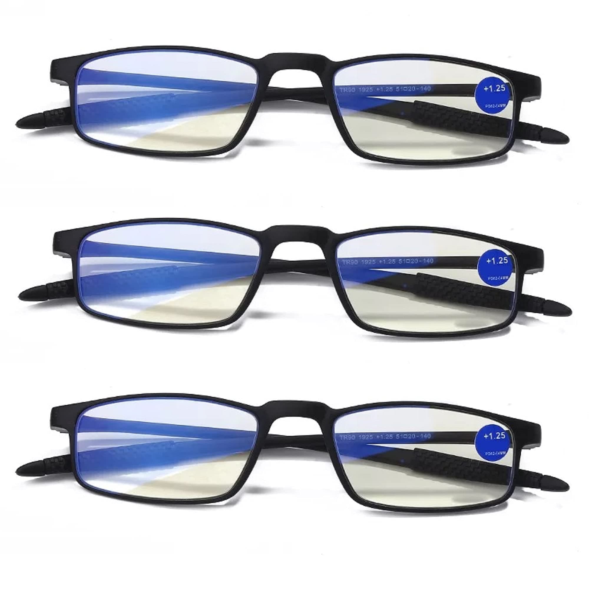 AUGEN Blue Block TR-90 Unisex Free Size Black Reading Glasses with Case (+1.00, Pack of 3)