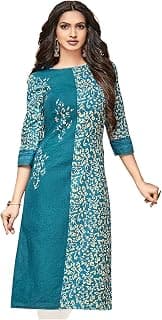 Jevi Prints Women's Pure Cotton Teal Battik Print Kurti | Jaipuri Kurtis for Women