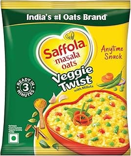 Saffola Masala Oats |38g|Veggie Twist | Tasty, Anytime Snack | Ready in 3 mins | Millets Goodness- with Bajra & Jowar | No maida , No added preservatives | Oats helps manage weight