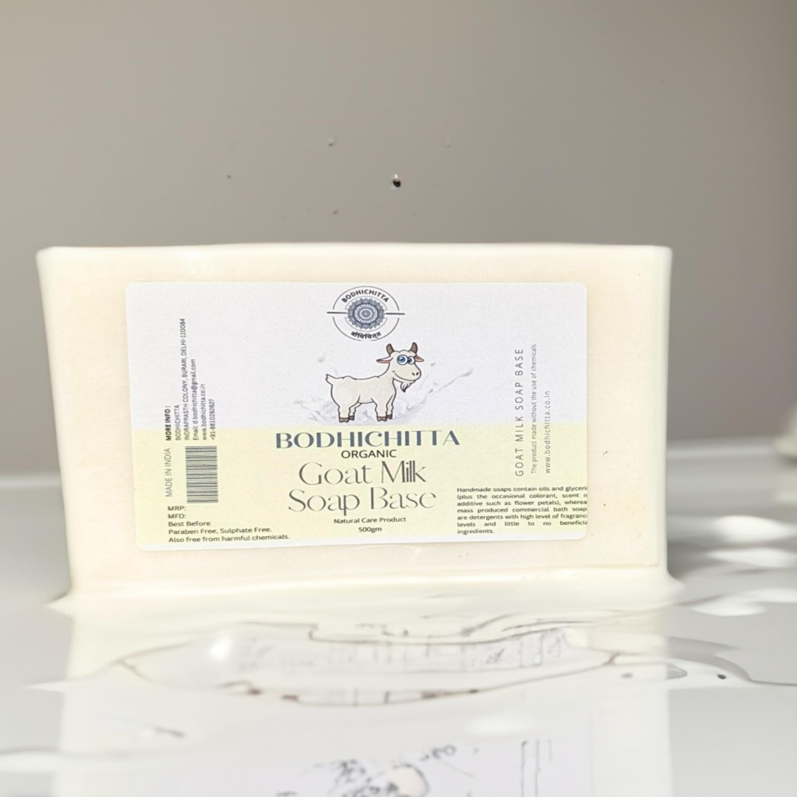 Bodhichitta Goat Milk Soap Base |100% Pure Organic & Natural | Paraben, SLS, Chemical Free | Melt & Pour Soap Base Bar For Soap Making 500gm