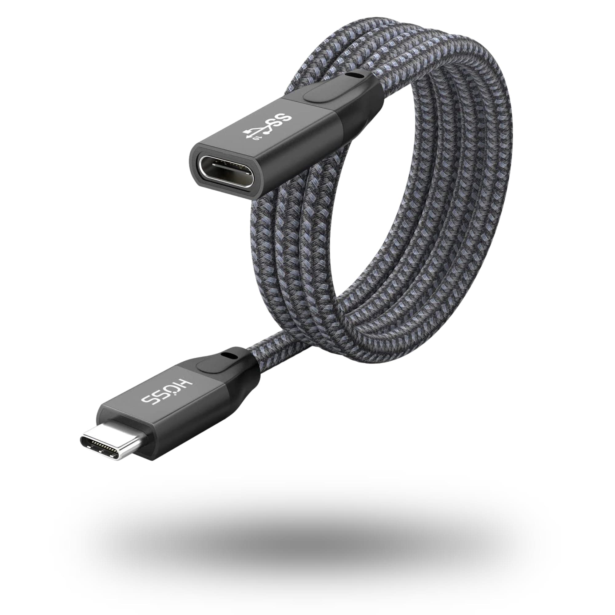 Hoss® Type C Extension Cable, USB 3.1 Gen 2 X 2 (20 Gbps) USB C Male to Female Extension Fast Charging Cable Compatible with Thunderbolt 3 MacBook Pro - 3.3 Feet (1 Meters) – (Black)