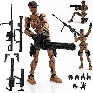 Military Soldier Dummy 13 Robot Action Figure with Weapons, Brown and Black, 5.25 Inch, Articulated Joints, Plastic, Modern Robot Theme
