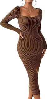 TRAQUILA Women's Bodycon Slim fit Midi Dress | Long Sleeves | Square Neck | Soft, Stretchable Lycra | Casual wear