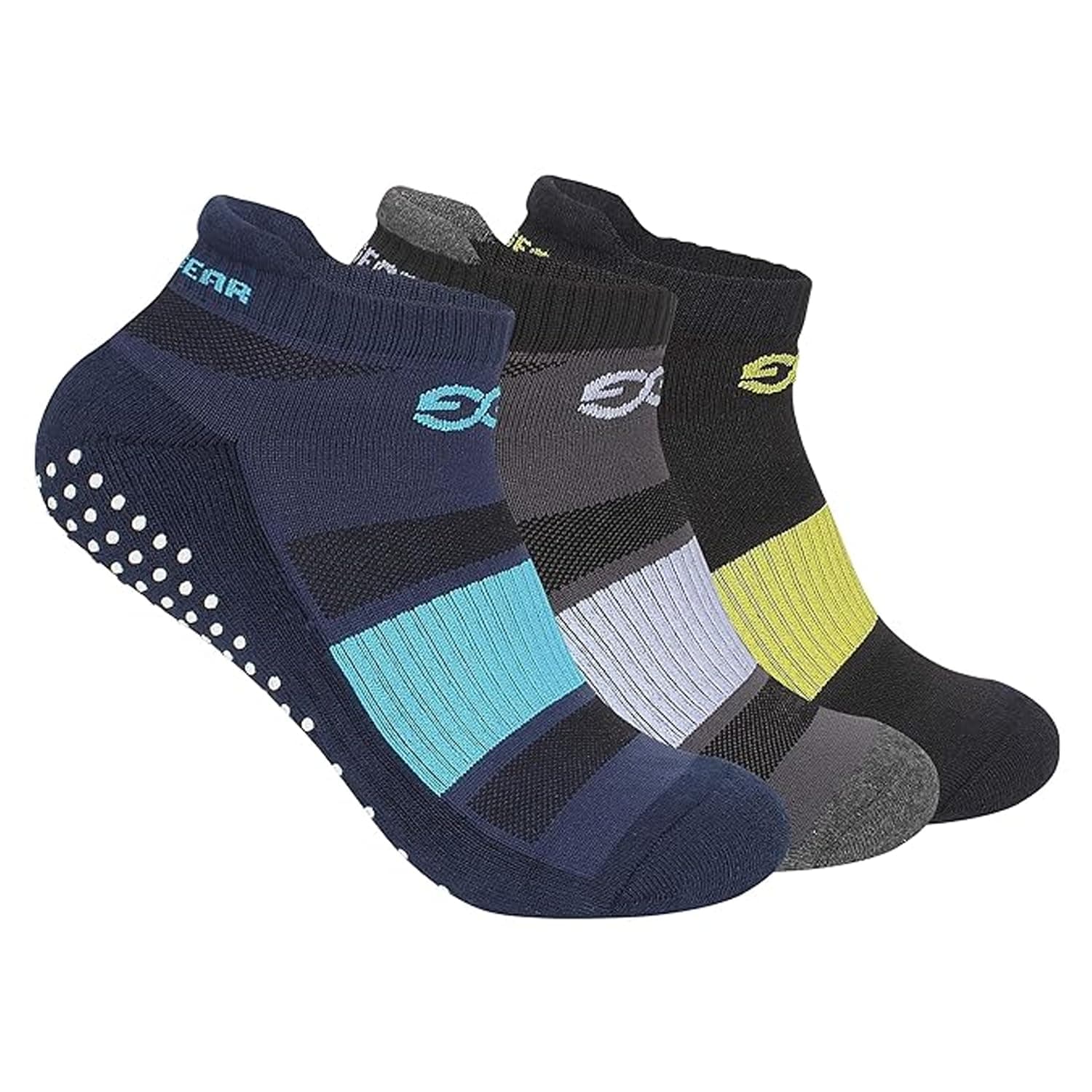 SuperGear 3 Pairs Yoga Sports Socks for Women - Non-Slip Anti Skid Grip, Cotton Cushioned Comfort, Ideal for Exercise, Gym, Walking - Pack of 3 Multicolor