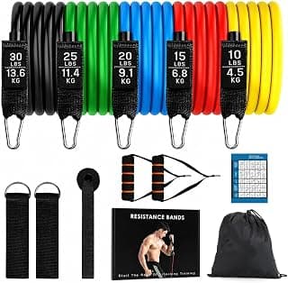 Reelan Resistance Bands Set for Exercise, Stretching and Workout Toning Tube Kit with Foam Handles, Door Anchor, Ankle Strap and Carry Bag for Men and Women