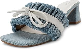 Mochi Women's Black Slide Sandals with Fabric Strap and Bow