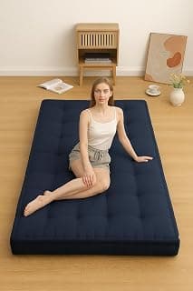 ATOOTFUSION Cotton Floor Box Mattress, 5-Inch Thick, 72X30X5 inches Single Size, Medium Firm, Foldable Rollable Cotton Bed Mattress Sleeping Capacity (Navy Blue)
