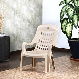 Cello Comfort Sit Chair (Beige) Plastic | Strong and Durable | Easy to Clean | Chair for Living Room, Bed Room, Kitchen, Office Room, Outdoor | 3 Years Warranty